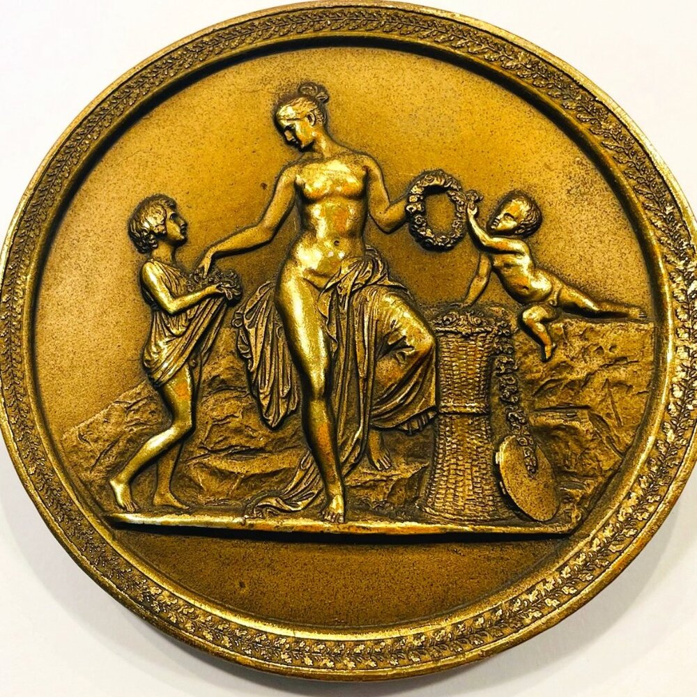 Folk Art Aphrodite Ornate Circular Plaque Similar To Royal Copenhagen Spring
